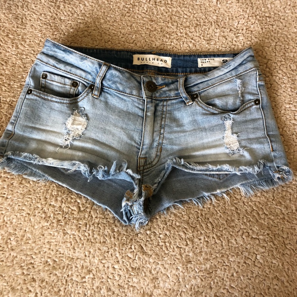 Distressed Bull Head  low rise Jean shorts